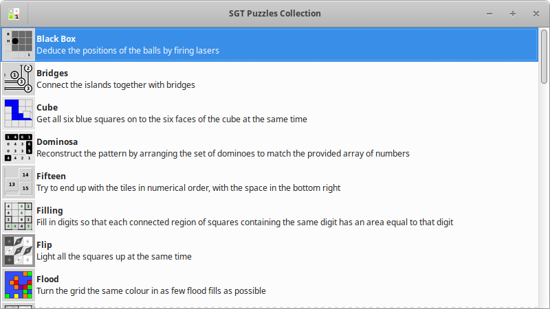 The main application window shows a list of the installed games.